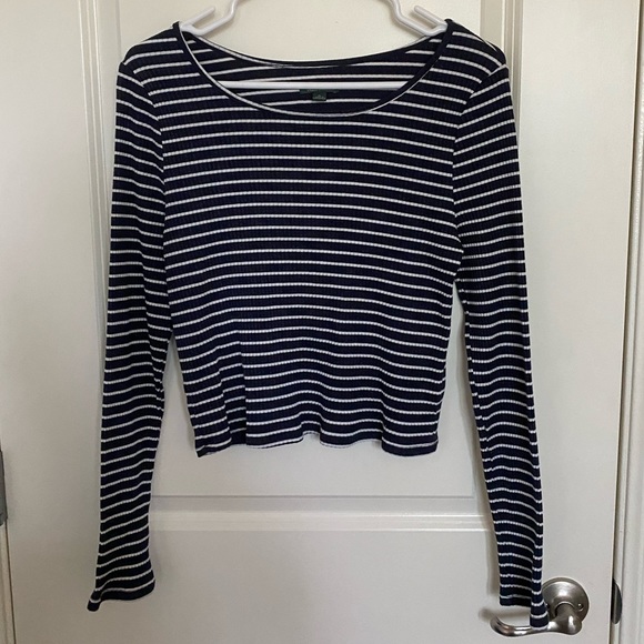 blue/white striped chopped long sleeve shirt - Picture 1 of 1